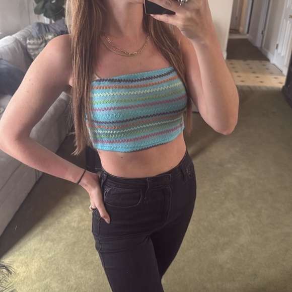 Blue Knit Cropped Tube Top - Picture 3 of 7